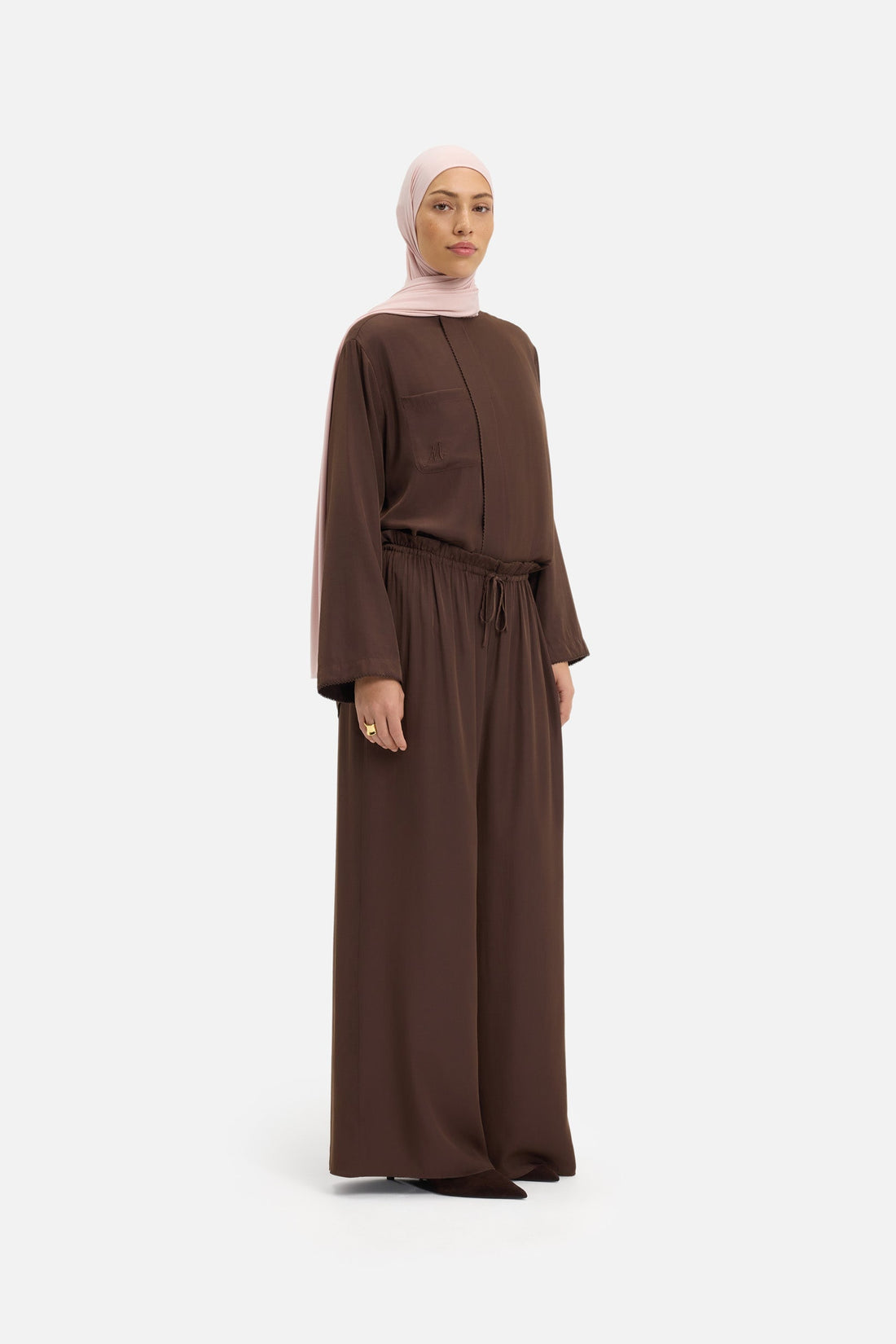 Soepelvallende wijde broek | Burnt Mocha