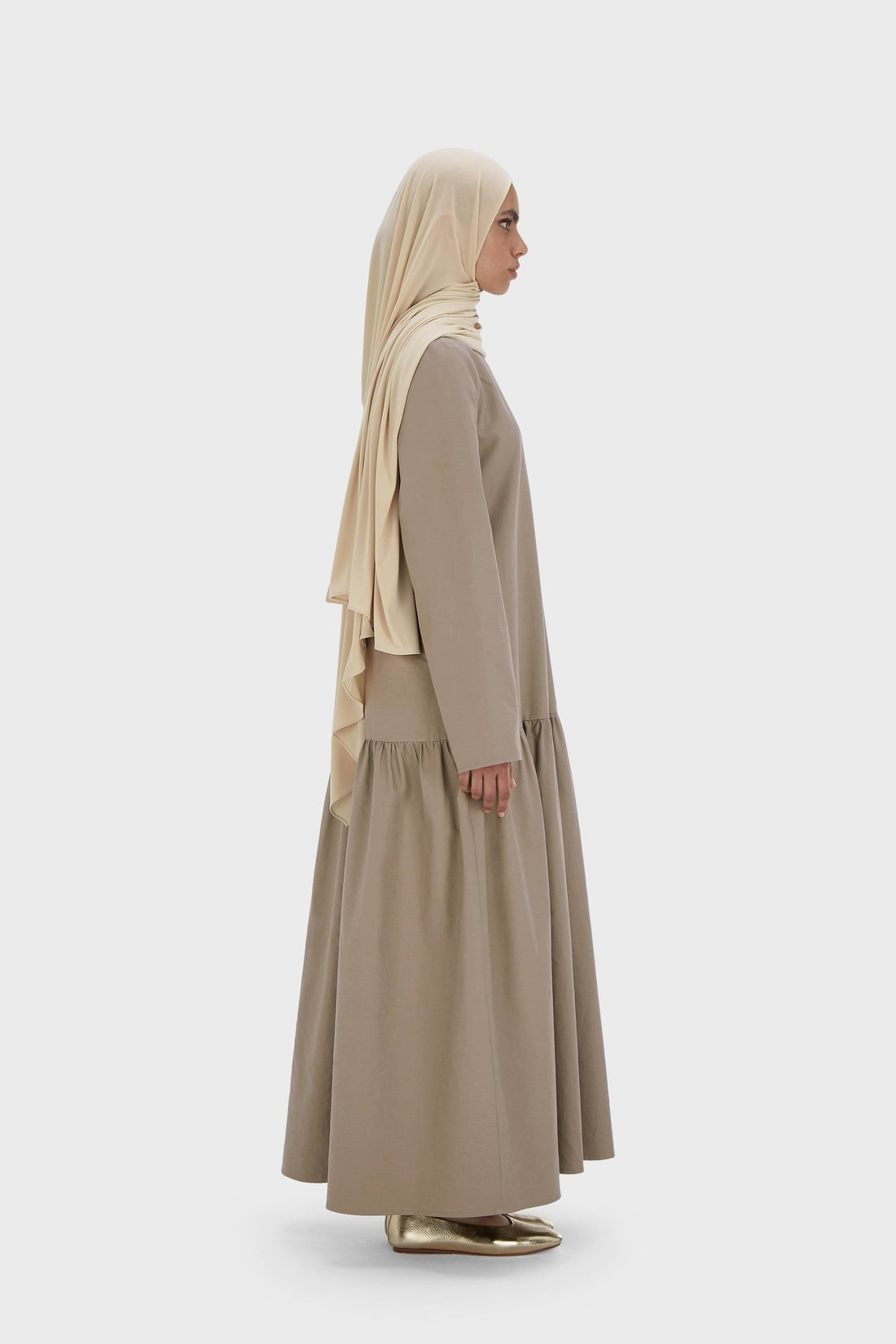 Jurk met verlaagde taille | Taupe