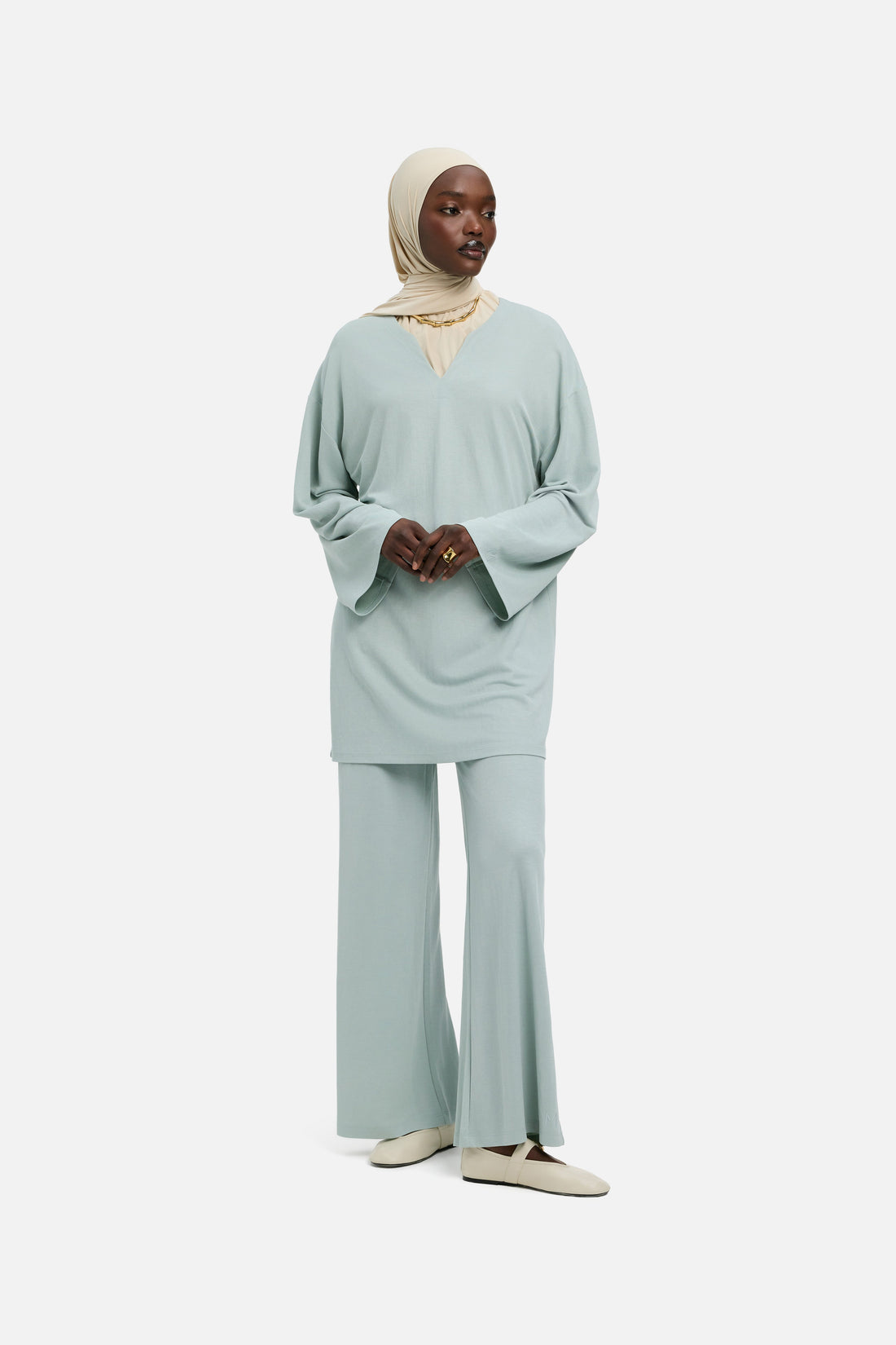 Zomerse Jersey Top | Aqua Grijs