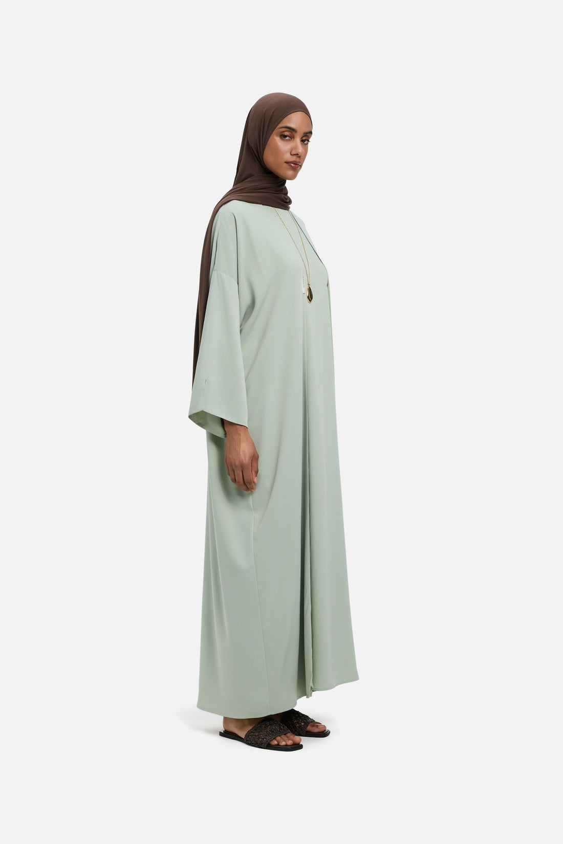 Korte geweven abaya | Aqua grijs